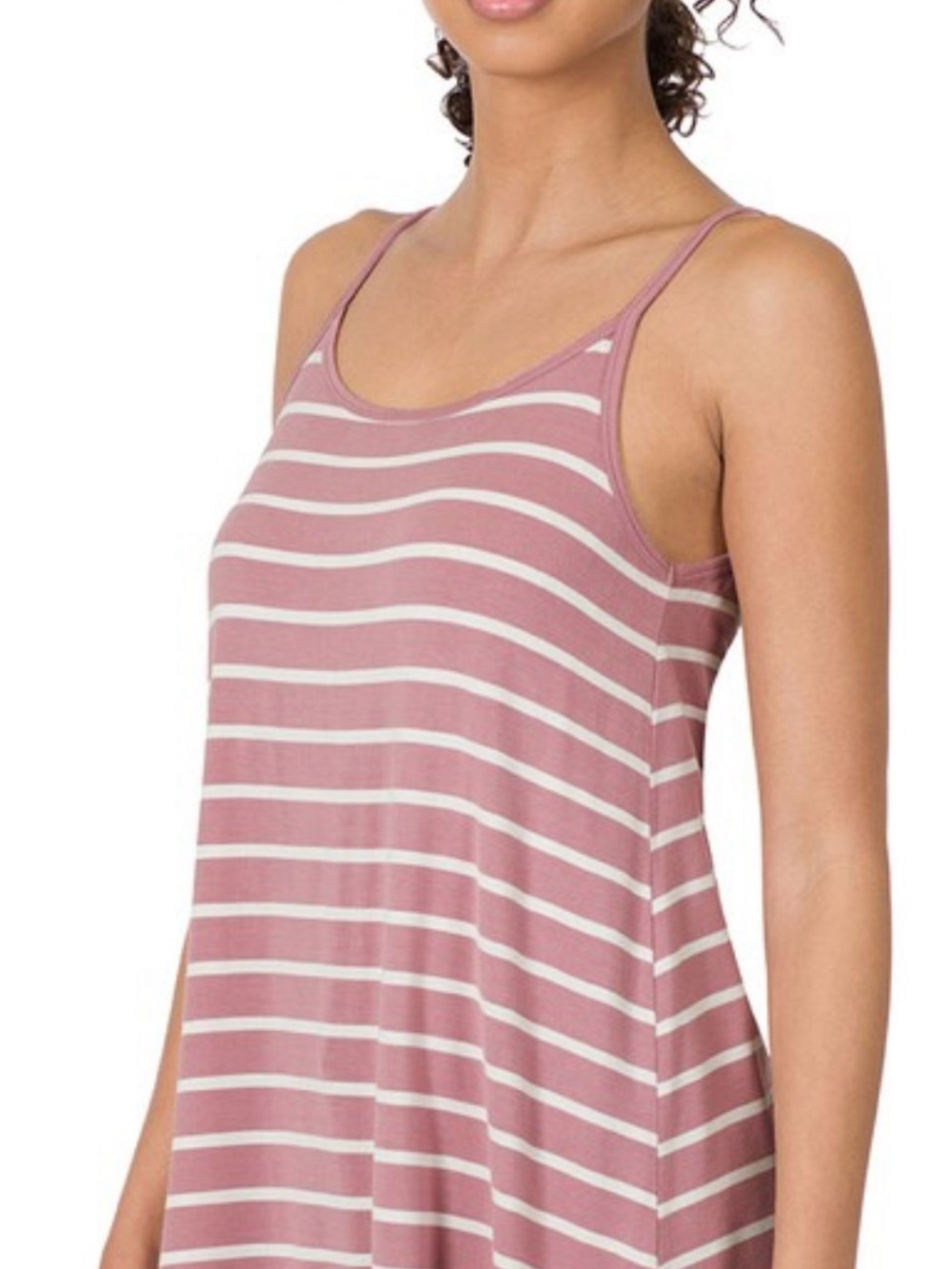 Striped Spaghetti Strap Tank top  Reversible V neck and Scoop Dusty Rose & White